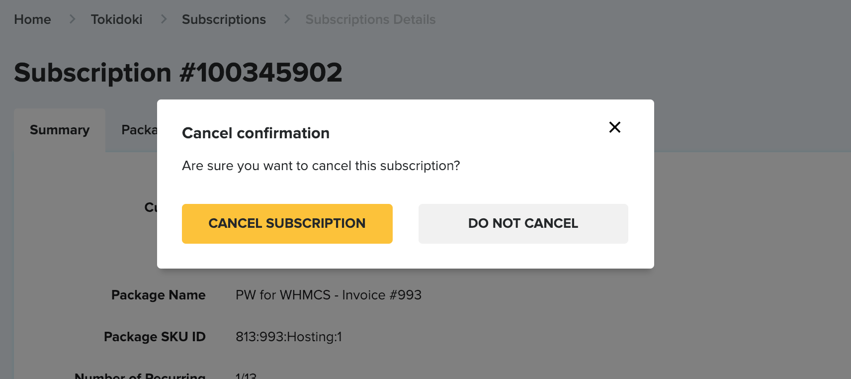 FasterPay subscriptions cancel screen