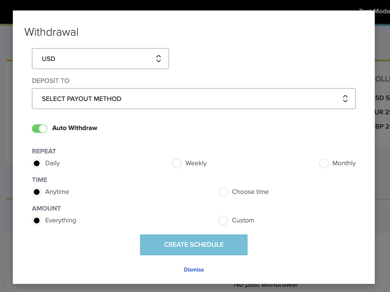 FasterPay scheduled-withdrawal screen