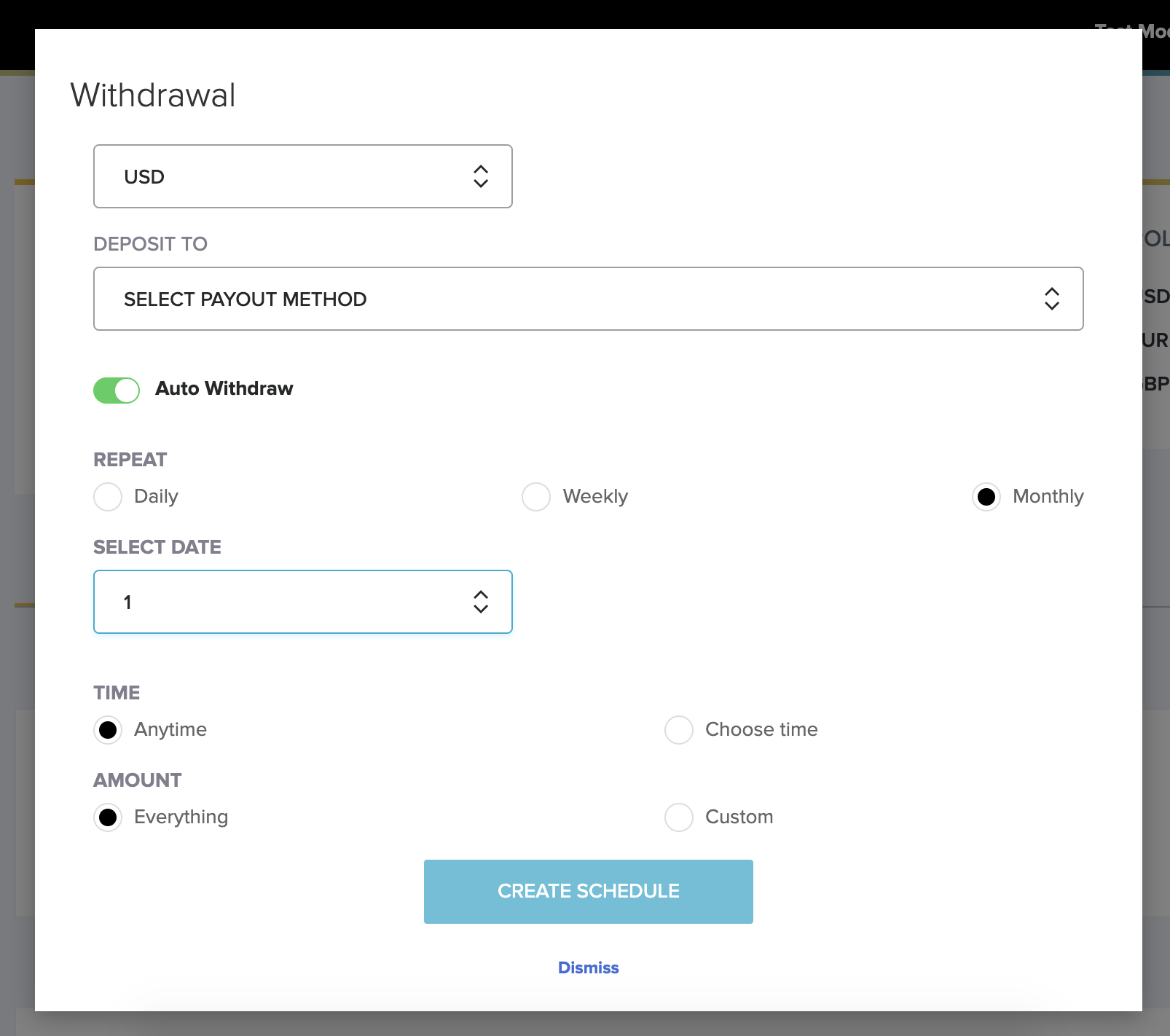 FasterPay scheduled-withdrawal screen