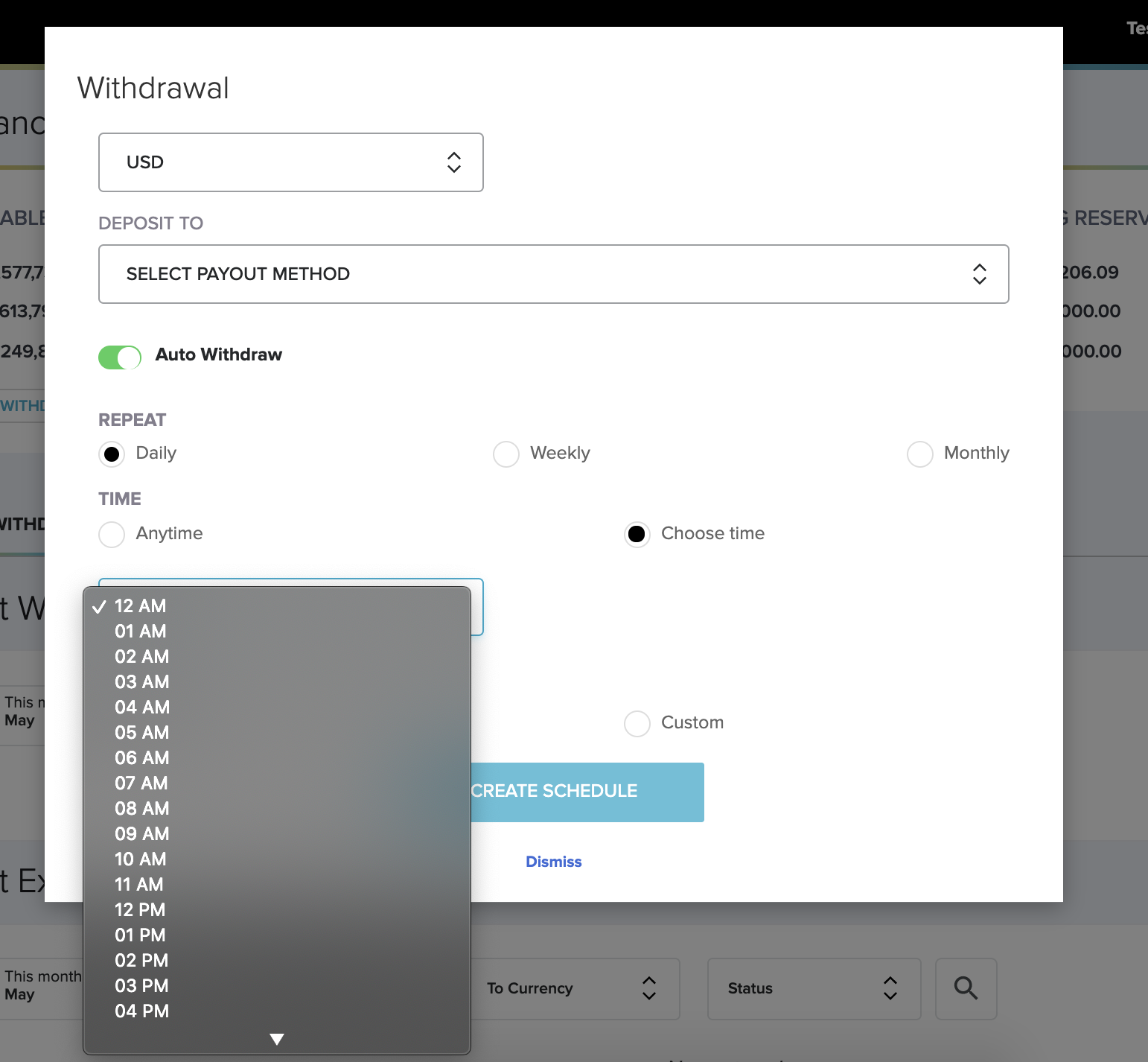 FasterPay scheduled-withdrawal screen