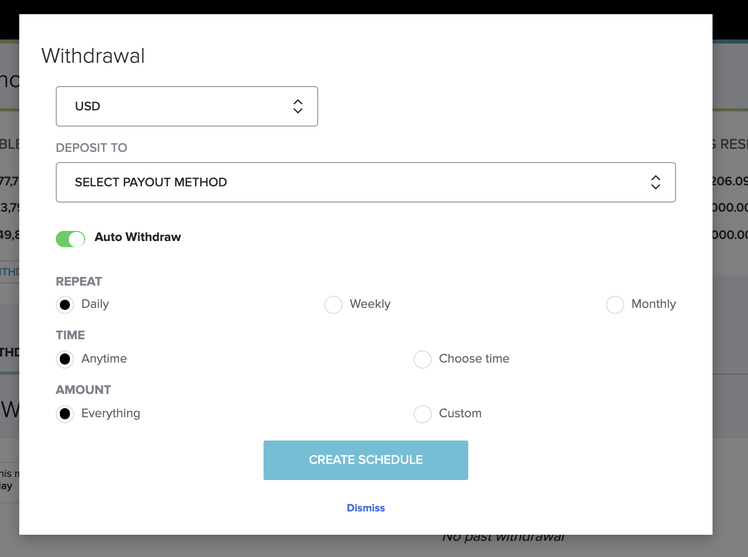 FasterPay scheduled-withdrawal screen