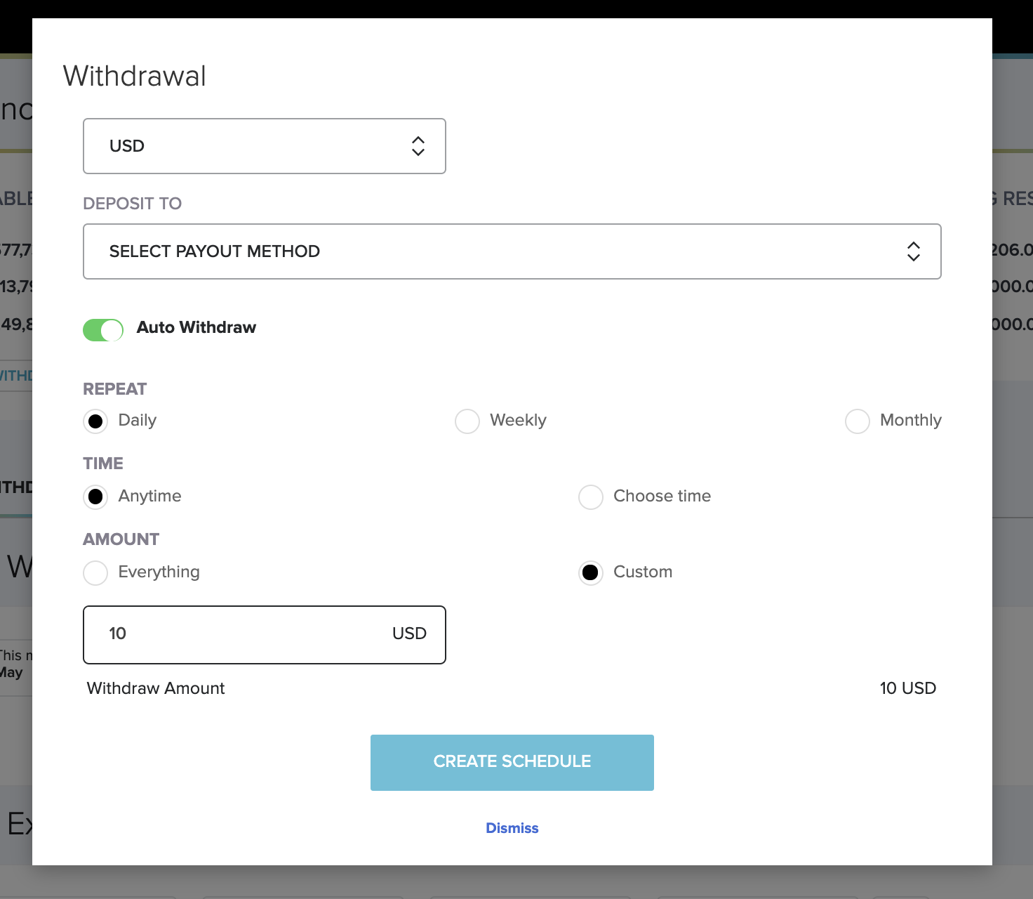 FasterPay scheduled-withdrawal screen