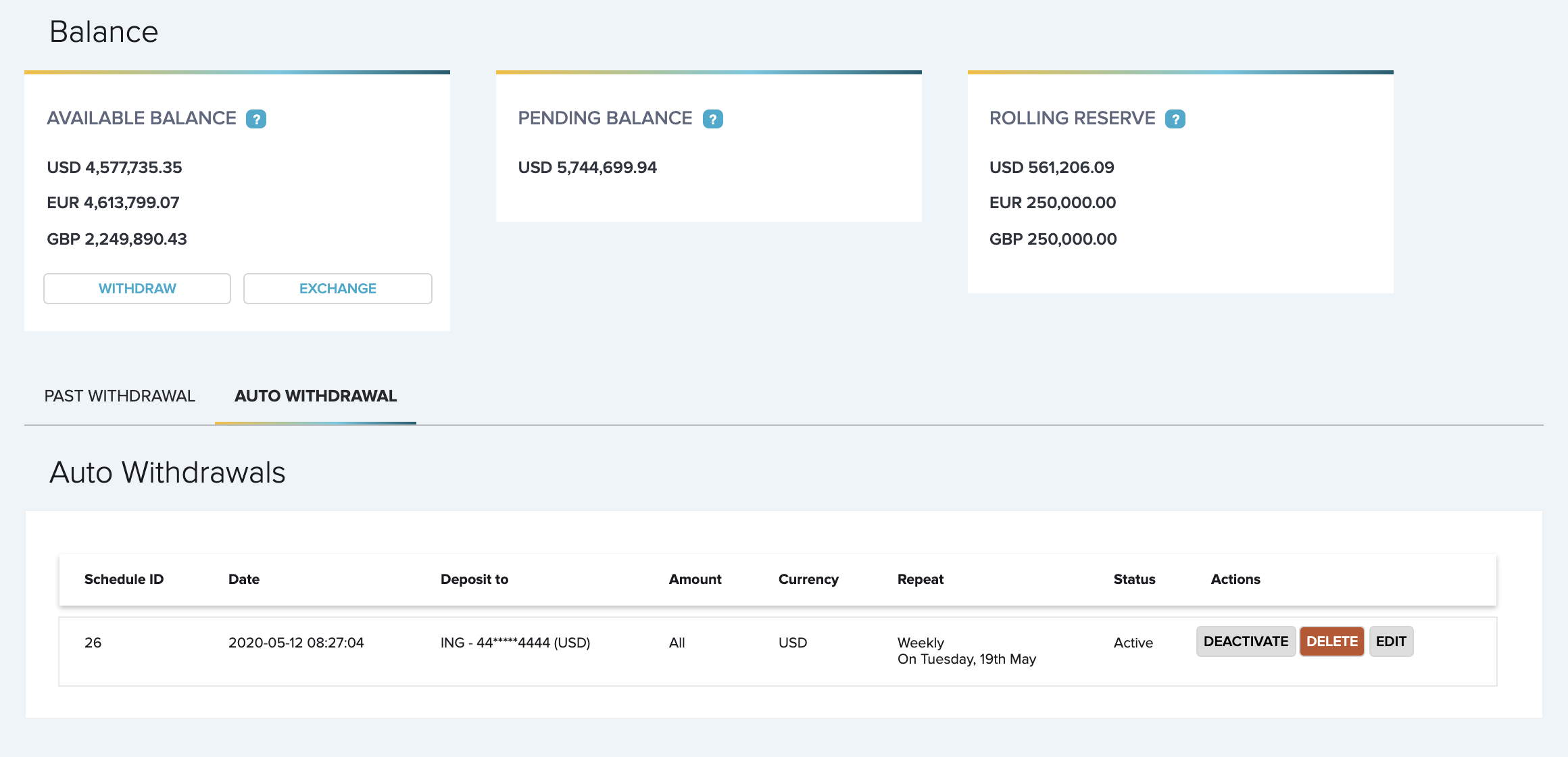 FasterPay scheduled-withdrawal screen