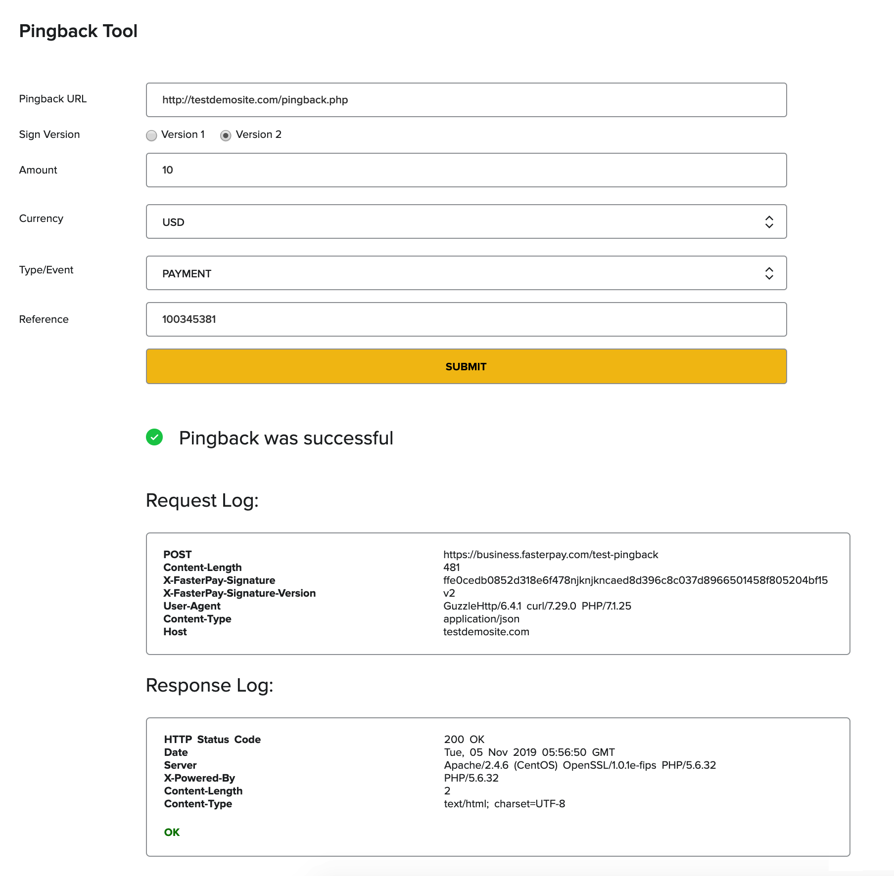 FasterPay Test Pingback Tool