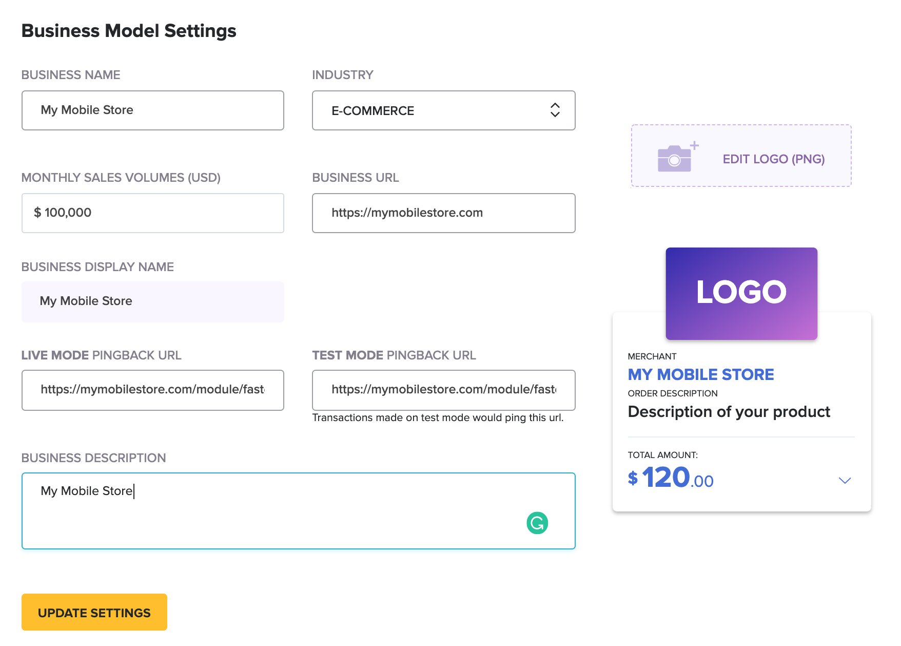 FasterPay Business Model config.