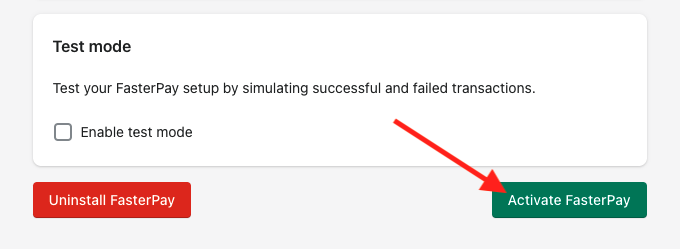 Shopify FasterPay installation - activate