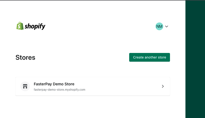 Shopify FasterPay installation - select store