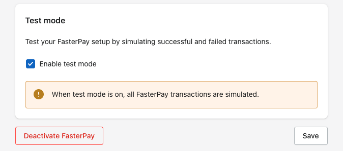 Shopify FasterPay installation - test mode